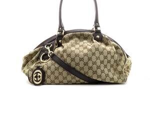 Gucci GG Sukey Bag Beige Cream Dark Brown Canvas Leather